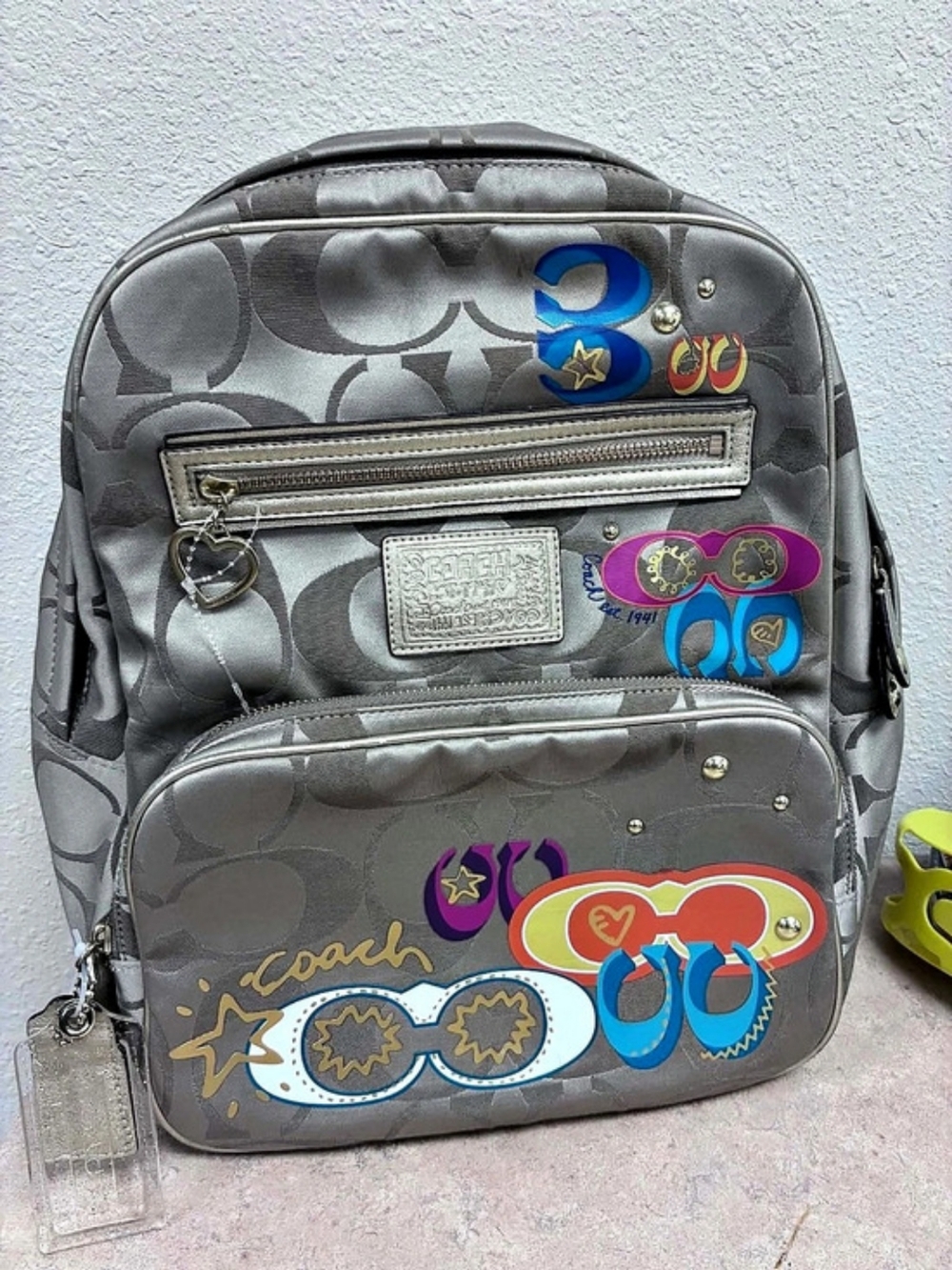 Coach Poppy Daisy Floral Graffiti Backpack Gray & Multicolor